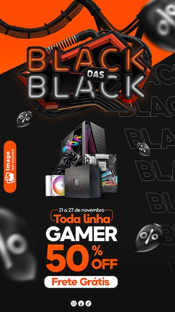 PSD 브라질의 마케팅 캠페인을 위한 포르투갈어 3d 렌더링의 블랙 프라이데이 스토리