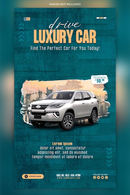 PSD story car advertisement poster information banner post social media web post banner template psd