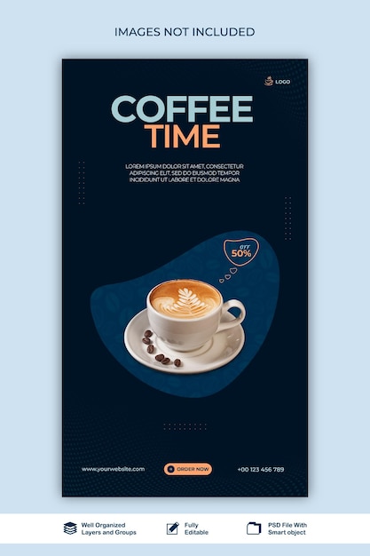 Modello di banner post web per social media agenzia di caffè story psd