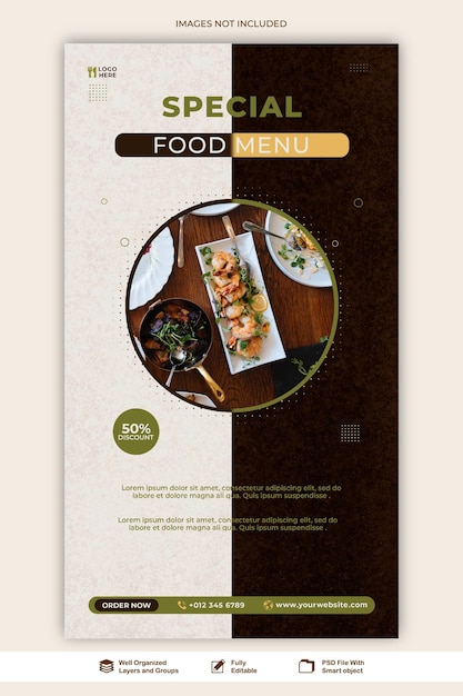 Story delicious food menu and food sale menu social media food agency template psd