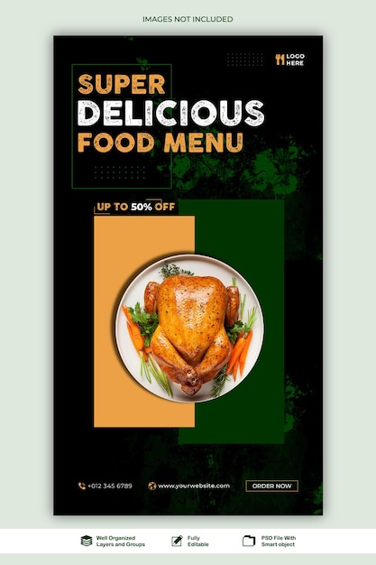 PSD story grilled chicken sale food agency social media web post banner template psd