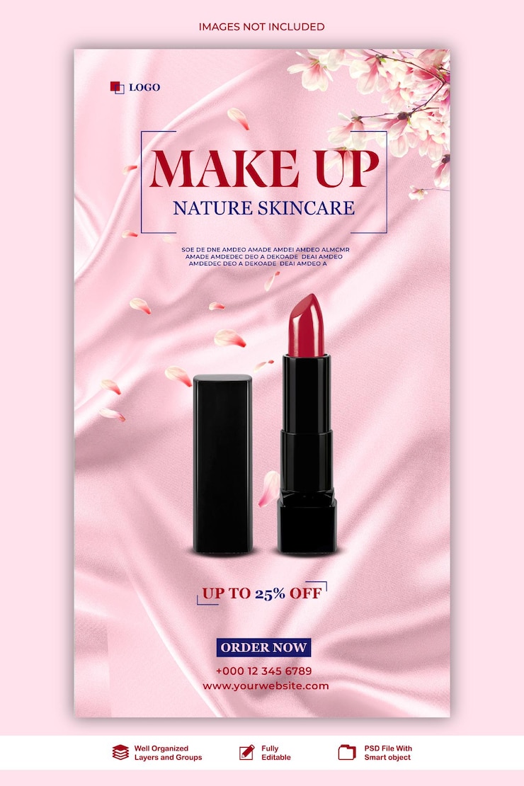 PSD story makeup beauty products for makeup sale banner post for social media template psd
