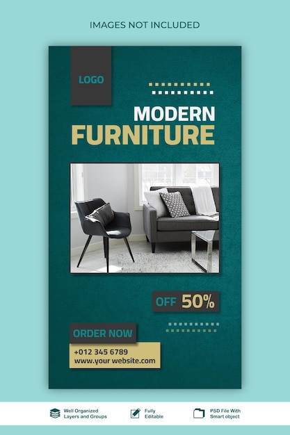 Story modern furniture social media en web story banner post template psd