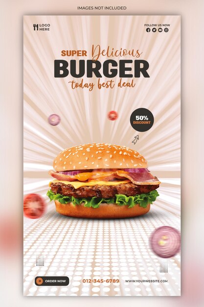 PSD story post burger sale food agency social media web post story template psd