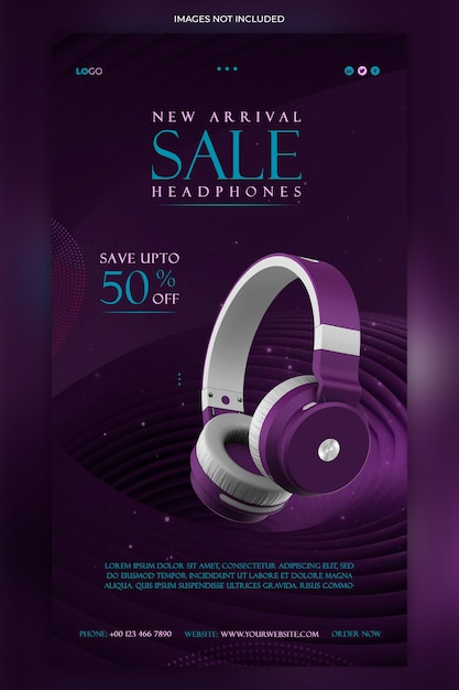 Story post headphone sale electronic agency social media web story post template psd