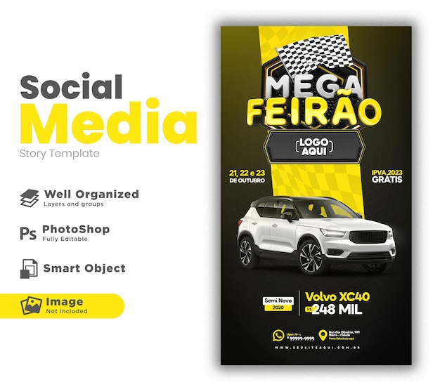 Story post social media mega targi w portugalskiej kampanii renderowania 3d w brazylii