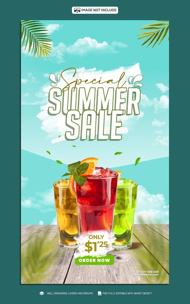 Story size psd template promo summer drink sale