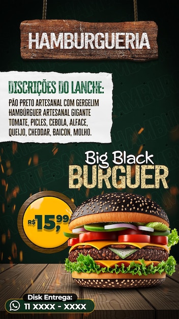 PSD ストーリー ソーシャル メディア ブラジルでの big black burger の使用
