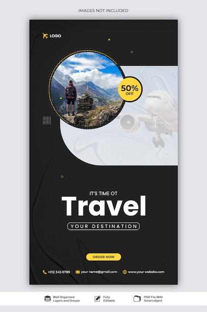 story travel agency holiday for social media web story post template psd