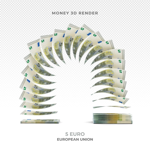 PSD stos 5 banknotów euro pieniądze renderowania 3d