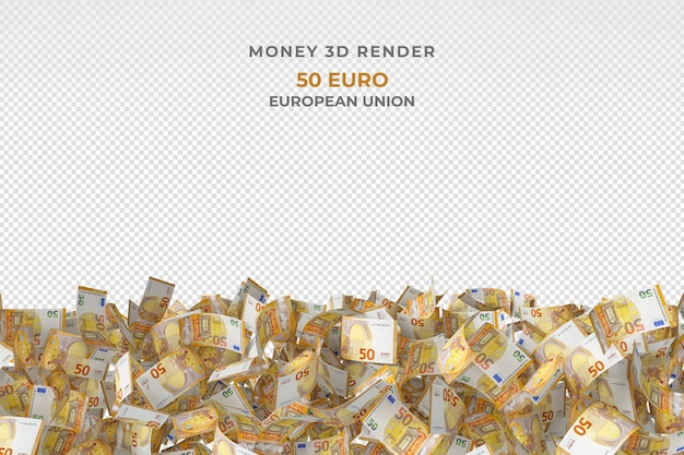 PSD stos 50 banknotów euro pieniądze renderowania 3d