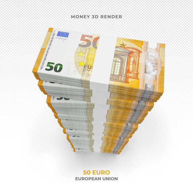 PSD stos 50 banknotów euro pieniądze renderowania 3d