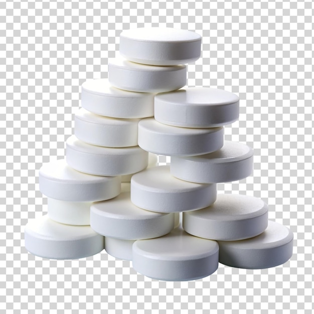 PSD stos białych tabletek izolowanych na przezroczystym tle