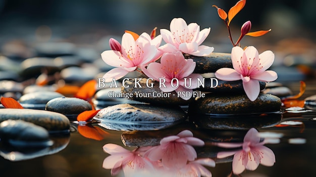 Stos Kamieni Zen Z Kwiatami Na Wodzie Zbliżenie