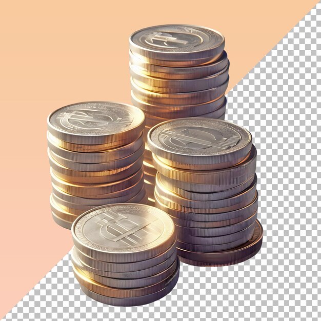 PSD stos monet odizolowany na przezroczystym tle