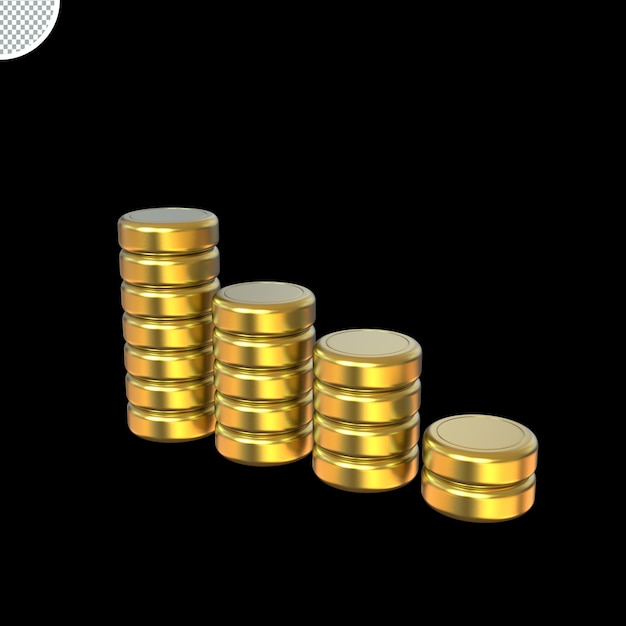 Stos renderowania 3d Złota moneta waluta wymiany pieniędzy na białym tle ikona złotej monety