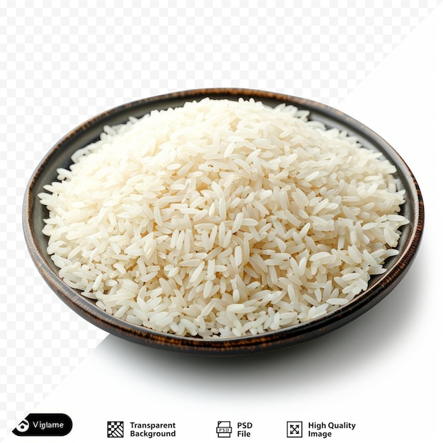 PSD stos ryżu w talerzu na białym, odizolowanym tle