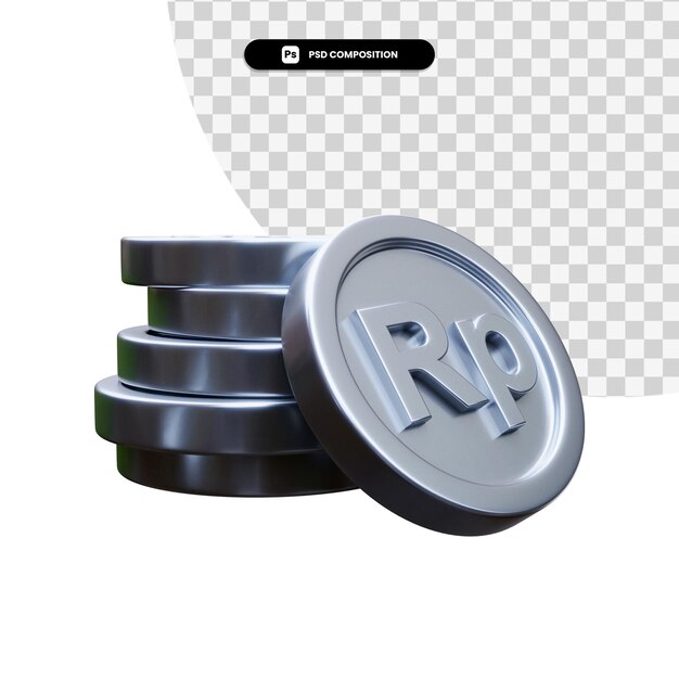 Stos srebrnych monet w renderowaniu 3d na białym tle