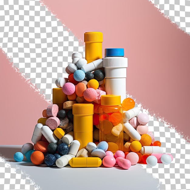 PSD stos tabletek leków na białym tle z przezroczystym tłem