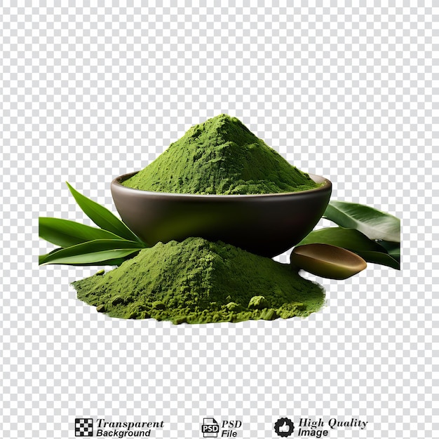 PSD stos zielonego proszku herbaty matcha wyizolowany na przezroczystym tle
