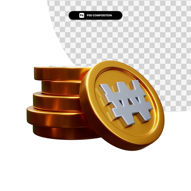 Stos złotych monet w renderowaniu 3d na białym tle