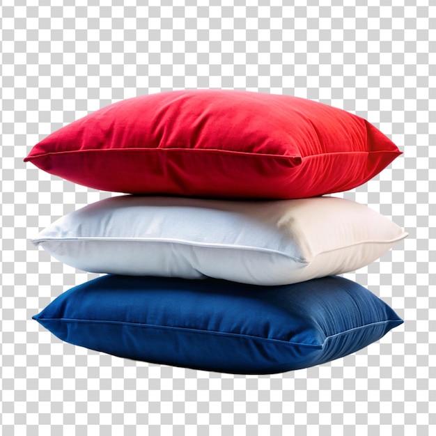PSD stosowane 3 poduszki niebieskie czerwone i białe izolowane na przezroczystym tle