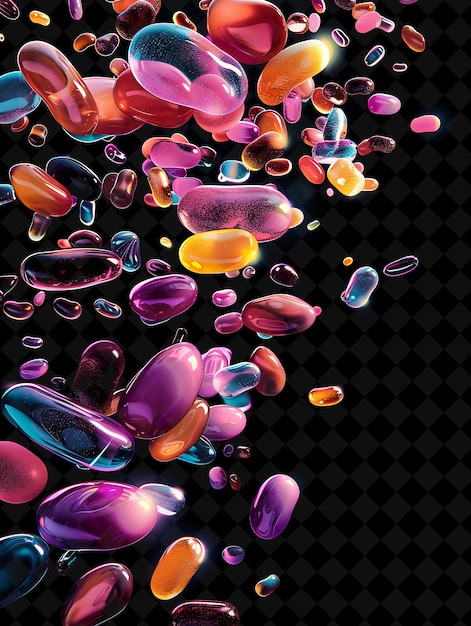 PSD stralende jelly bean candies bursting out of a collage glossy neon color food drink y2k collectie