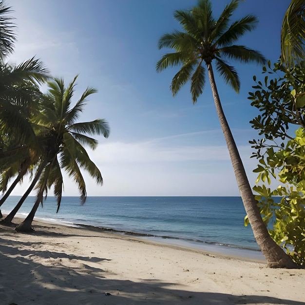 Strand met oceaanlandschap en palmbomen