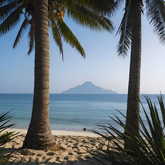 PSD strand met oceaanlandschap en palmbomen