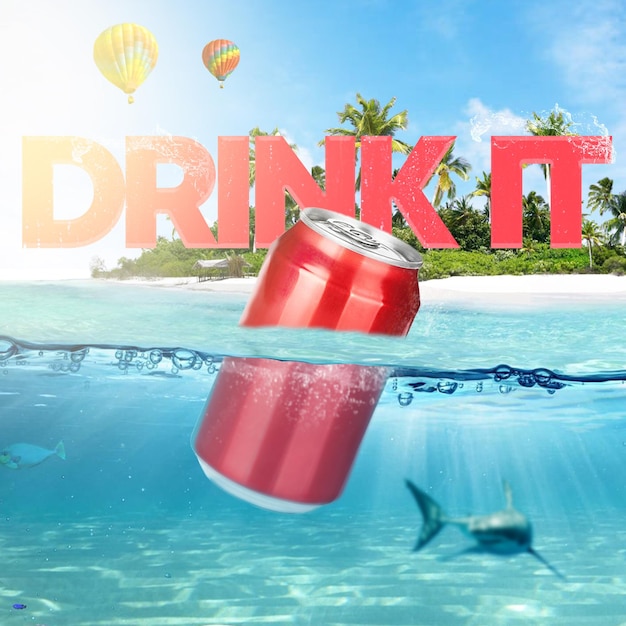 PSD strand zomer drankjes blikjes poster