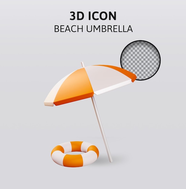 Strandparaplu en opblaasbare ring 3d-rendering illustratie