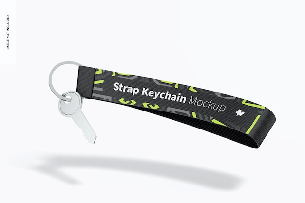 Strap keychain mockup, floating