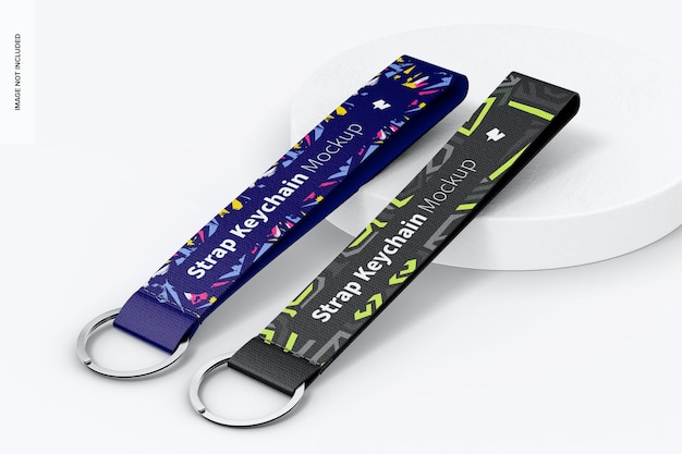 PSD strap keychain mockup, leaned