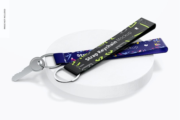 PSD strap keychain on podium mockup