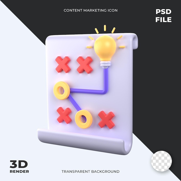 PSD стратегический отчет 3d-иллюстрация значка документа с выбором и лампочкой, идеально подходящей для пользовательского интерфейса контент-маркетинга