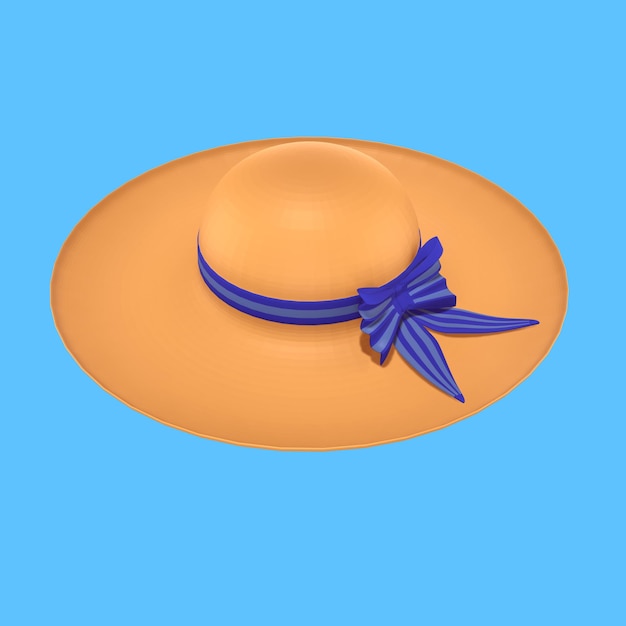 PSD a straw hat with a blue ribbon