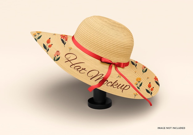 a straw hat with a red ribbon that says  sun  on it