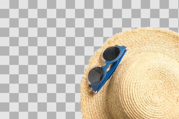 太陽の眼鏡が付いているストローの帽子白いPNGで孤立した夏の旅行に最適です