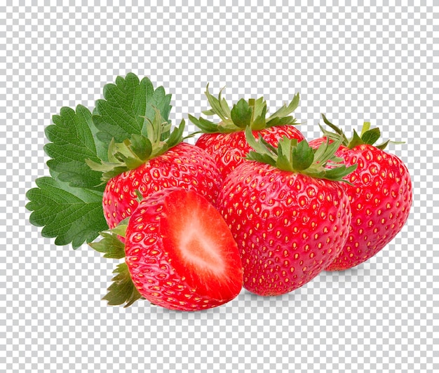 PSD strawberries with leaves isolated