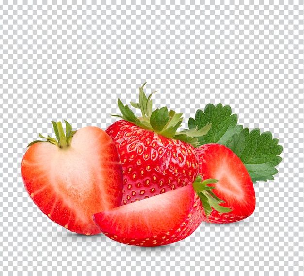 PSD strawberries with leaves isolated