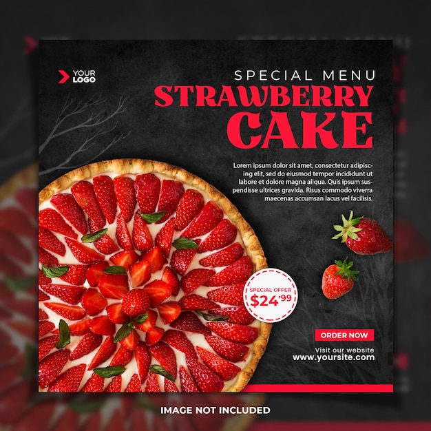 Strawberry cake menu instagram post template