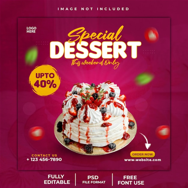 strawberry cake social media post and banner