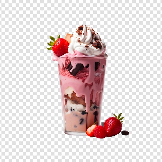 Strawberry and chocolate milkshake isolated on transparent background