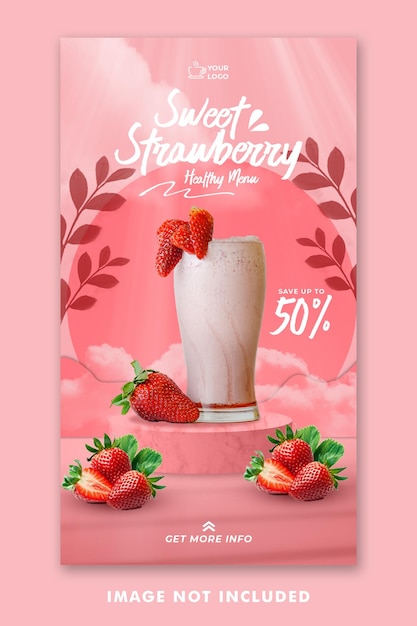 Strawberry Drink Menu Social Media Instagram Stories Template For Restaurant Promotion