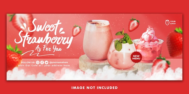 Шаблон обложки strawberry для facebook для продвижения ресторана