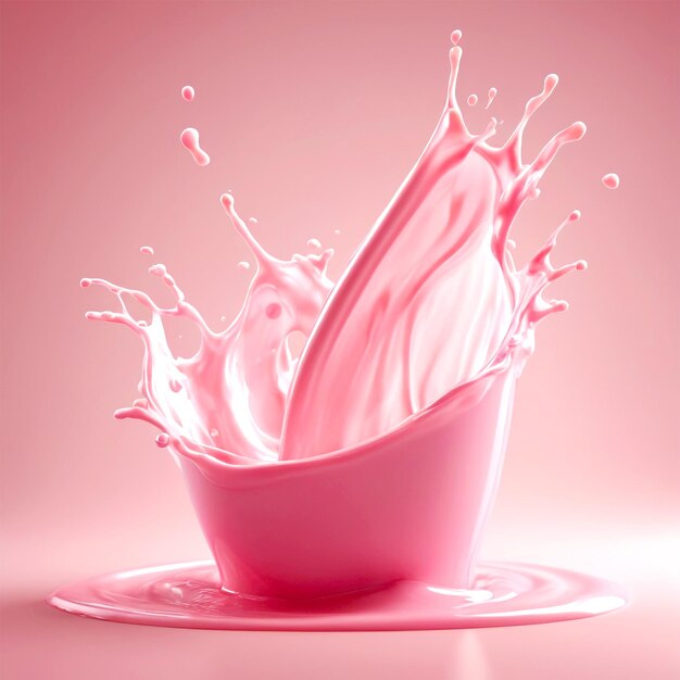 PSD fragola che cade nel latte bianco o nello splash di yogurt illustrazione 3d