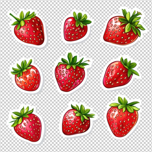 Strawberry fruit sticker isolated on transparent background
