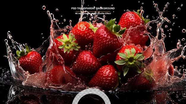 PSD strawberry fruits splash on water