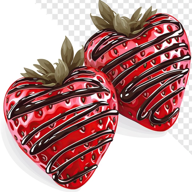 Cuori di fragola con clip di cioccolato su uno sfondo trasparente