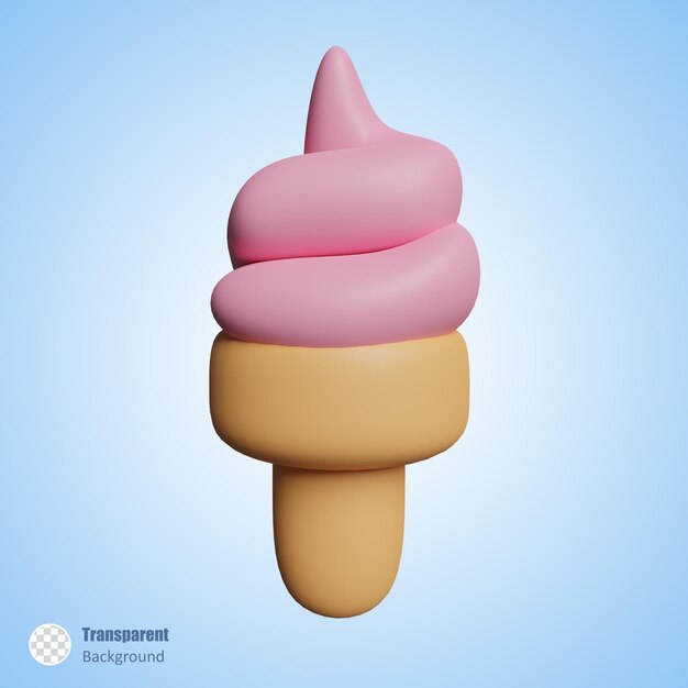 PSD strawberry ice cream cone in 3d render design